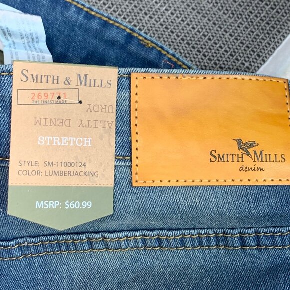 Smith & Mills Mens Size 38x32 Straight Fit Denim Jeans Light Wash Stretch - Picture 8 of 10